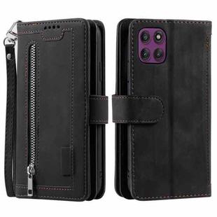 For Motorola Edge 60 Pro Nine Card Zipper Bag Leather Phone Case with Lanyard(Black)