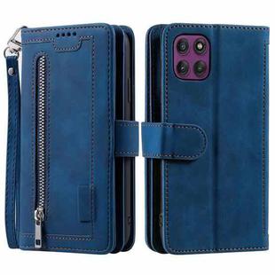 For Motorola Edge 60 Pro Nine Card Zipper Bag Leather Phone Case with Lanyard(Blue)