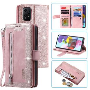 For Honor 200 Lite Nine Card Zipper Bag Leather Phone Case with Lanyard(Pink)