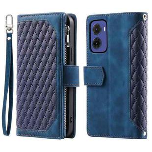 For Motorola Moto G05 Grid Texture Zipper Leather Phone Case with Lanyard(Blue)