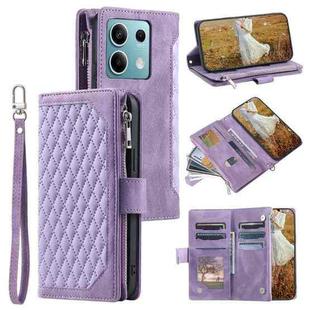 For Motorola Edge 60 Fusion Grid Texture Zipper Leather Phone Case with Lanyard(Purple)