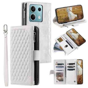 For Motorola Edge 60 Fusion Grid Texture Zipper Leather Phone Case with Lanyard(White)