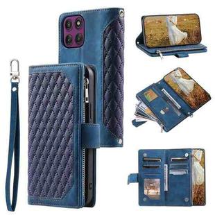 For Motorola Edge 60 Pro Grid Texture Zipper Leather Phone Case with Lanyard(Blue)