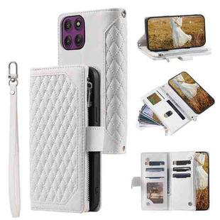For Motorola Edge 60 Pro Grid Texture Zipper Leather Phone Case with Lanyard(White)