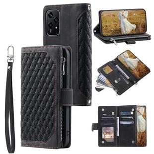For Honor 200 Lite Grid Texture Zipper Leather Phone Case with Lanyard(Black)