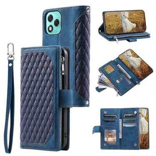 For Honor 400 Lite Grid Texture Zipper Leather Phone Case with Lanyard(Blue)