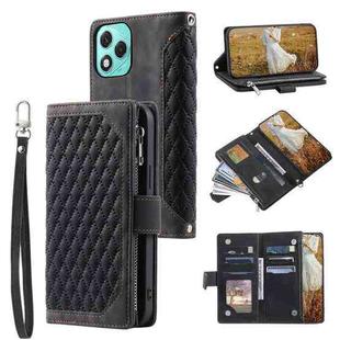 For Honor 400 Lite Grid Texture Zipper Leather Phone Case with Lanyard(Black)