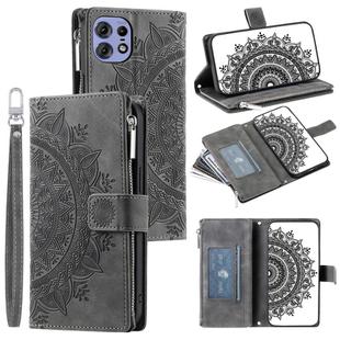 For Motorola Edge 50 Pro Multi-Card Totem Zipper Leather Phone Case(Grey)