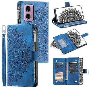 For Motorola Moto E14 Multi-Card Totem Zipper Leather Phone Case(Blue)