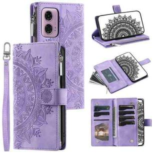 For Motorola Moto E14 Multi-Card Totem Zipper Leather Phone Case(Purple)