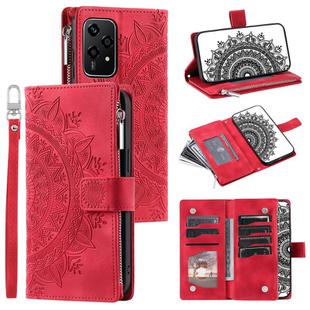 For Honor 200 Lite Multi-Card Totem Zipper Leather Phone Case(Red)