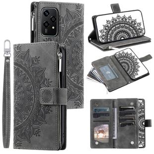 For Honor 200 Lite Multi-Card Totem Zipper Leather Phone Case(Grey)