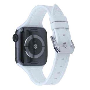 For Apple Watch Series 7 45mm / 6 & SE & 5 & 4 44mm / 3 & 2 & 1 42mm Silicone + Leather Replacement Strap Watchband(White)