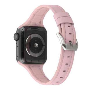 For Apple Watch Series 7 45mm / 6 & SE & 5 & 4 44mm / 3 & 2 & 1 42mm Silicone + Leather Replacement Strap Watchband(Pink)
