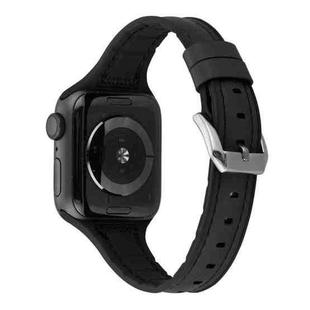 For Apple Watch Series 7 45mm / 6 & SE & 5 & 4 44mm / 3 & 2 & 1 42mm Silicone + Leather Replacement Strap Watchband(Black)