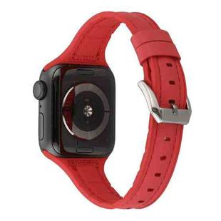 For Apple Watch Series 7 45mm / 6 & SE & 5 & 4 44mm / 3 & 2 & 1 42mm Silicone + Leather Replacement Strap Watchband(Red)