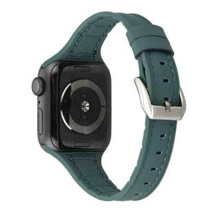 For Apple Watch Series 7 45mm / 6 & SE & 5 & 4 44mm / 3 & 2 & 1 42mm Silicone + Leather Watch Band(Green)