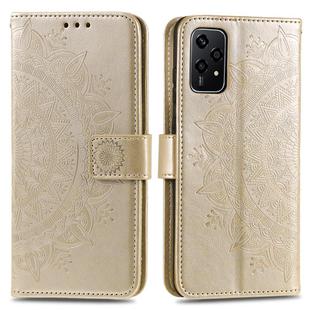 For Honor 200 Lite Totem Flower Embossed Leather Phone Case with Lanyard(Gold)