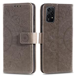 For Honor 200 Lite Totem Flower Embossed Leather Phone Case with Lanyard(Grey)