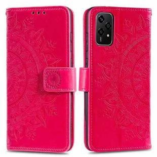 For Honor 200 Lite Totem Flower Embossed Leather Phone Case with Lanyard(Red)