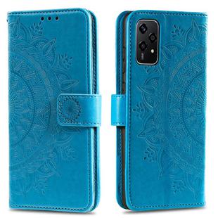 For Honor 200 Lite Totem Flower Embossed Leather Phone Case with Lanyard(Blue)