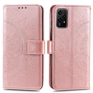 For Honor 200 Lite Totem Flower Embossed Leather Phone Case with Lanyard(Rose Gold)