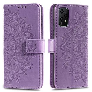 For Honor 200 Lite Totem Flower Embossed Leather Phone Case with Lanyard(Purple)