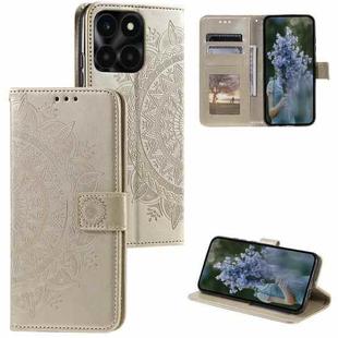 For Honor X6b 4G Global Totem Flower Embossed Leather Phone Case with Lanyard(Gold)