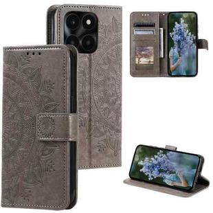 For Honor X6b 4G Global Totem Flower Embossed Leather Phone Case with Lanyard(Grey)