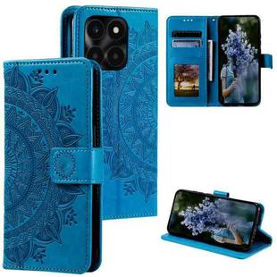 For Honor X6b 4G Global Totem Flower Embossed Leather Phone Case with Lanyard(Blue)