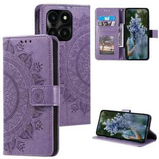 For Honor X6b 4G Global Totem Flower Embossed Leather Phone Case with Lanyard(Purple)