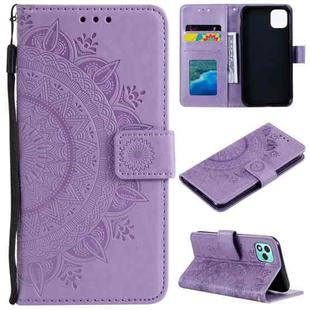 For Honor 400 Lite Totem Flower Embossed Leather Phone Case with Lanyard(Purple)
