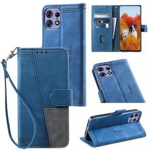 For Motorola Edge 50 Pro TTUDRCH Embossed Line Splicing Leather Phone Case(Blue)