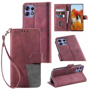 For Motorola Edge 50 Pro TTUDRCH Embossed Line Splicing Leather Phone Case(Wine Red)