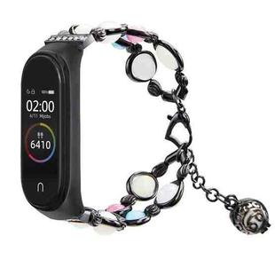 For Xiaomi Mi Band 3 / 4 Luminous Beads Agate Decoration Metal Wrist Strap(Black)