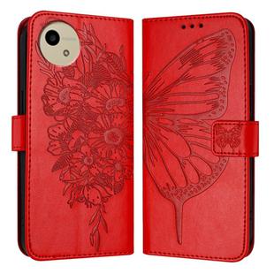 For Sharp Aquos Wish4 SH-52E Embossed Butterfly Leather Phone Case(Red)