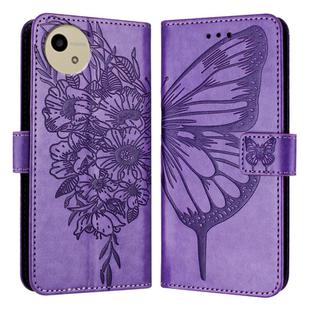 For Sharp Aquos Wish4 SH-52E Embossed Butterfly Leather Phone Case(Light Purple)