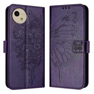 For Sharp Aquos Wish4 SH-52E Embossed Butterfly Leather Phone Case(Dark Purple)