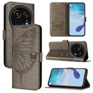 For Sharp Aquos R9 Pro / SH-54E Embossed Butterfly Leather Phone Case(Grey)