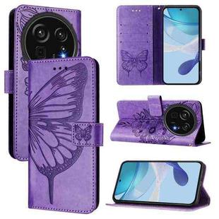 For Sharp Aquos R9 Pro / SH-54E Embossed Butterfly Leather Phone Case(Light Purple)