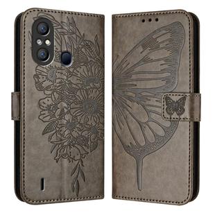 For Itel A58 / A49 Embossed Butterfly Leather Phone Case(Grey)