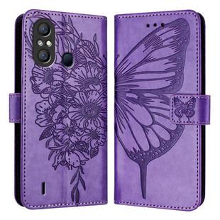 For Itel A58 / A49 Embossed Butterfly Leather Phone Case(Light Purple)