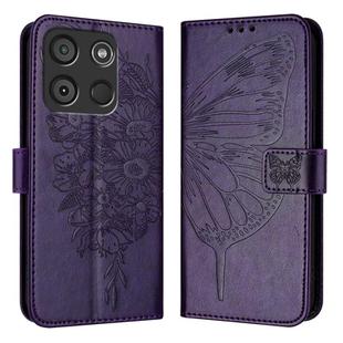 For Itel A60 / A60s Embossed Butterfly Leather Phone Case(Dark Purple)