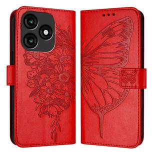 For Itel A70 Embossed Butterfly Leather Phone Case(Red)