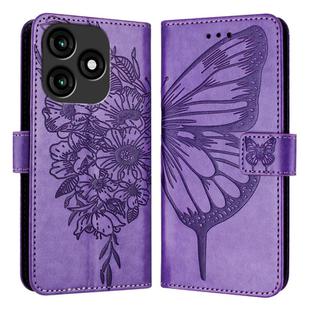 For Itel A70 Embossed Butterfly Leather Phone Case(Light Purple)