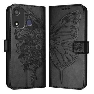 For Itel P17 / A27 Embossed Butterfly Leather Phone Case(Black)