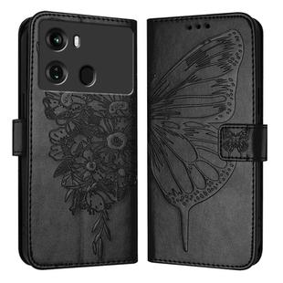 For Itel P40 Embossed Butterfly Leather Phone Case(Black)