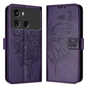 For Itel P40 Embossed Butterfly Leather Phone Case(Dark Purple)