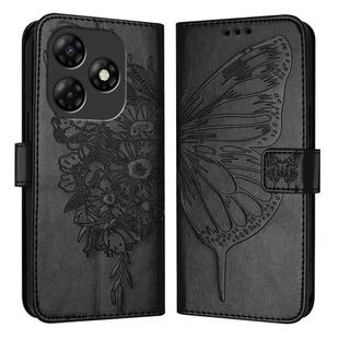 For Itel P55 4G Embossed Butterfly Leather Phone Case(Black)