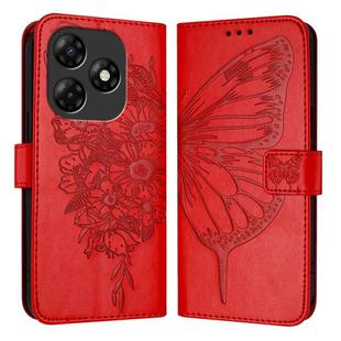 For Itel P55 4G Embossed Butterfly Leather Phone Case(Red)